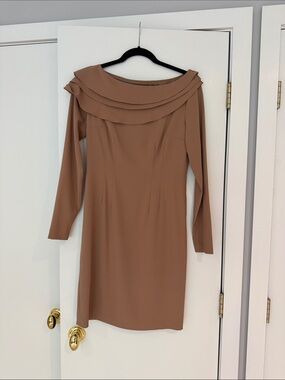 Off-Shoulder Long Sleeve Dress in Warm Brown